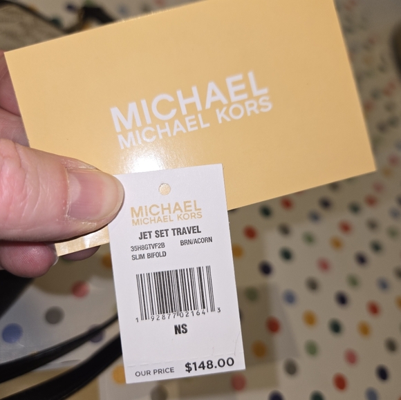 MK Michael Kors Wallet Jet Set Travel Slim Bifold brown acorn signature - Picture 6 of 6